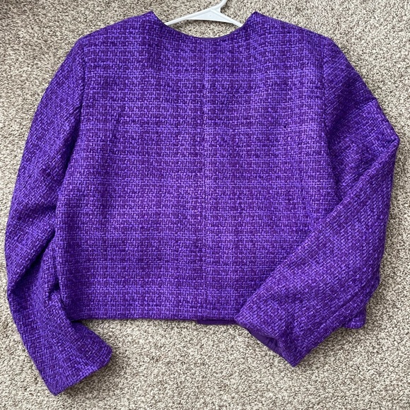 Ann Taylor Purple Tweed Cropped Jacket - Size 10 - Picture 3 of 6